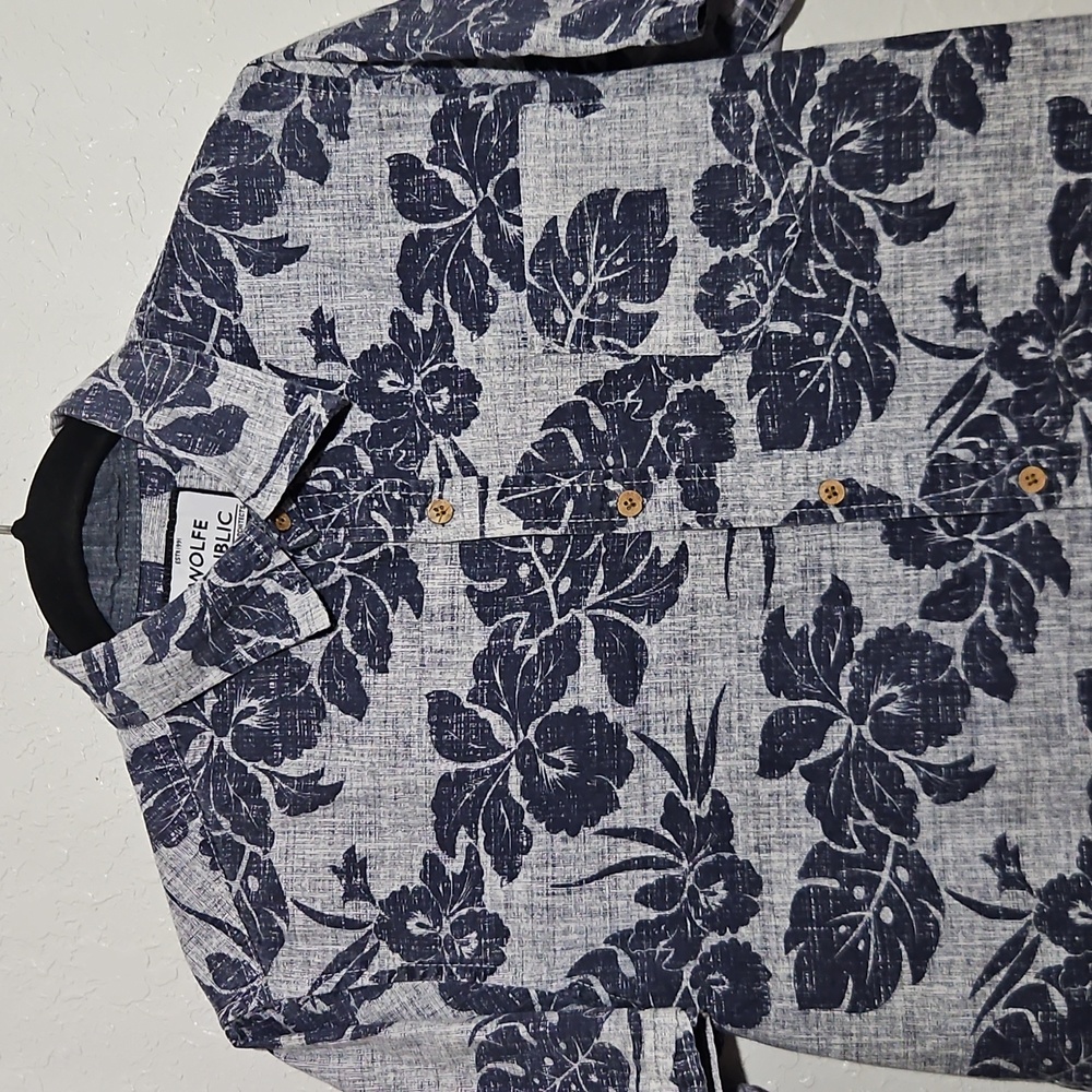 Wolfe Republic Aloha Shirt Men's Medium 42" Chest 100% Cotton Blue Pre-Owned